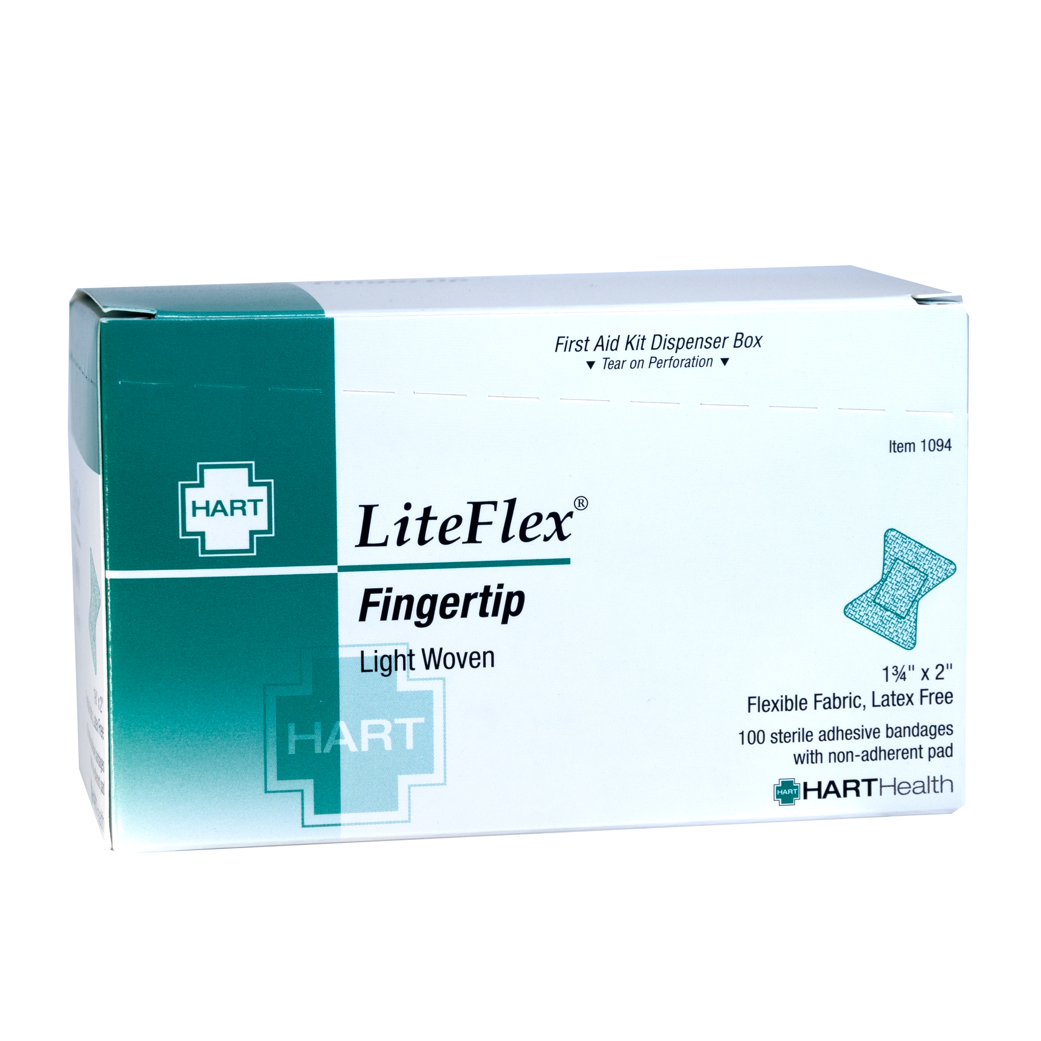 LiteFlex, Fingertip Adhesive Bandages, Light Woven Elastic Cloth, 1-3/4' x 2' 100 per box