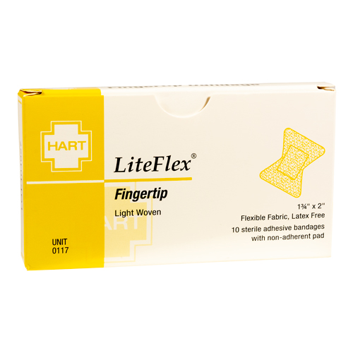 LiteFlex, Fingertip Adhesive Bandages, Light Woven Cloth, 1-3/4' x 2', 10 per unit
