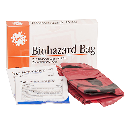 Biohazard Bag with Antimicrobial Wipes, 7-10 gal bag, 2 each per unit