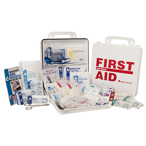 Bulk First Aid Kit, 50-Person, ANSI 2021 Class A, for Food Services with Blue Bandages, Polypropylene Box