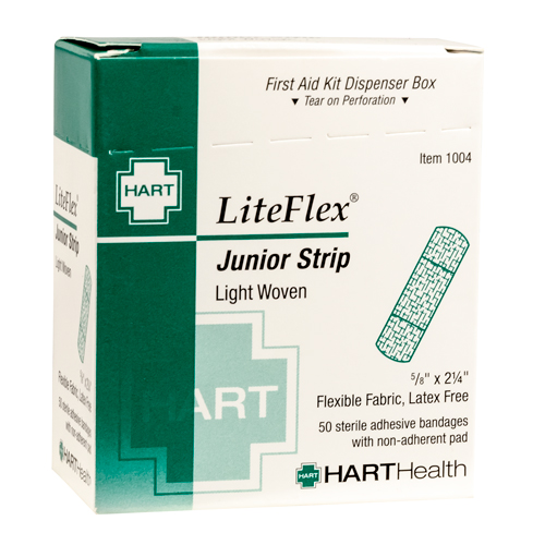 LiteFlex, Junior Strip Adhesive Bandages, Light Woven Elastic Cloth, 5/8' x 2-1/4', 50 per box