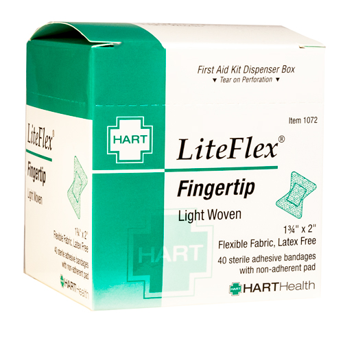 LiteFlex, Fingertip Adhesive Bandages, Light Woven Elastic Cloth, 1-3/4' x 2', 40 per box