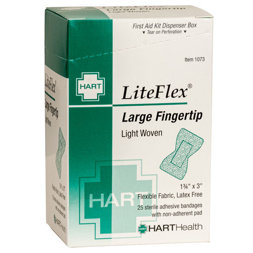 LiteFlex, Large Fingertip Adhesive Bandages, Light Woven Elastic Cloth, 1-3/4' x 3', 25 per box