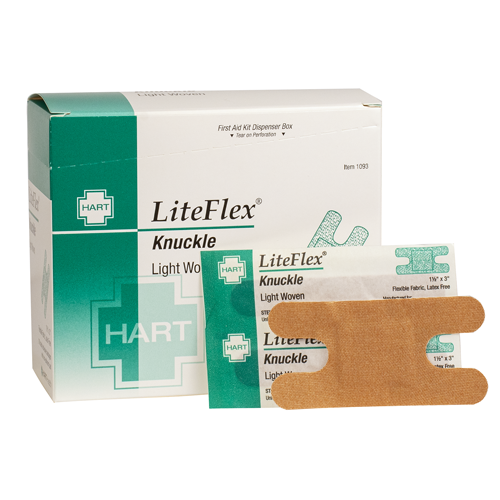 LiteFlex, Knuckle Adhesive Bandages, Light Woven Elastic Cloth, 1-1/2" x 3", 100 per box