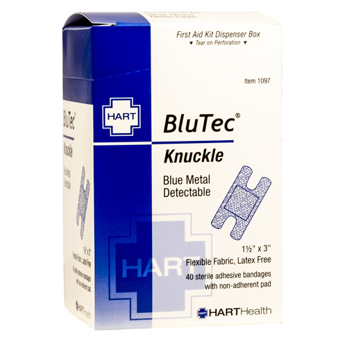 BluTec, Blue Metal Detectable Knuckle Bandages, Heavy Woven Elastic Cloth, 1-1/2' x 3', 40 per box