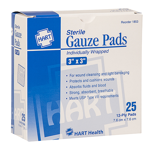 Gauze Pads, Sterile, 3" x 3", 25 per box