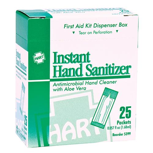 Hand Sanitizer, Antimicrobial with Aloe Vera, .9GM packets, 25 per box