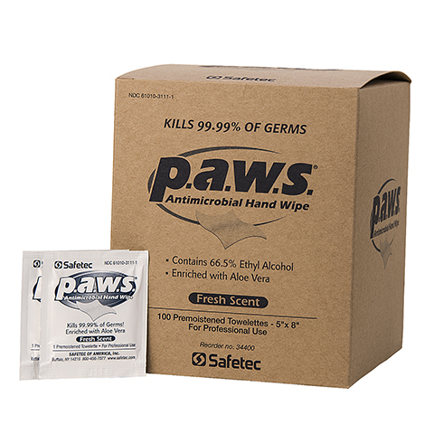 P.A.W.S. Hand Wipes, antimicrobial, 100 per box