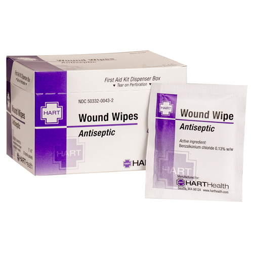 Wound Wipes, Antibacterial Cleansing Wipe, BZK, 20 per box