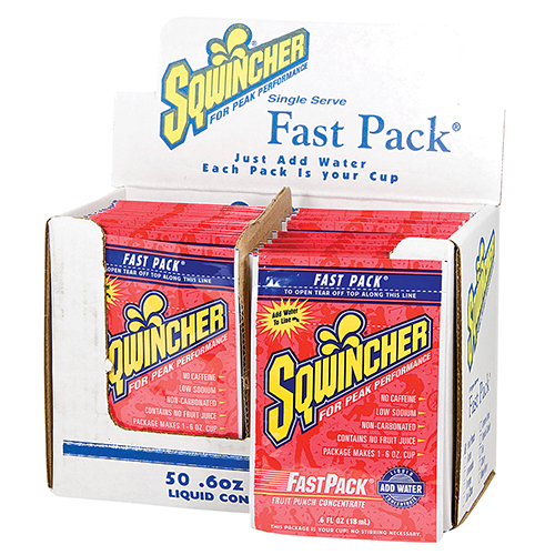Sqwincher Fast Pack, electrolyte replacement, fruit punch, 50 per box