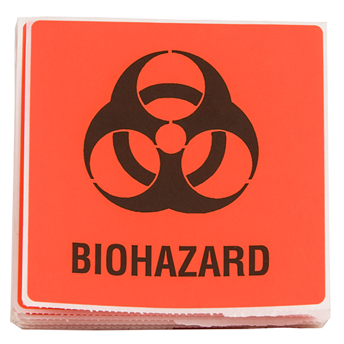 Biohazard Label, 4x4', 24 per zip bag