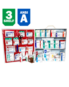 3-Shelf First Aid Station, ANSI Class A, Metal Cabinet with door pouch