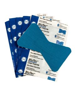 BluTec, Blue, Metal Detectable, Large Fingertip Bandages, Heavy Woven Elastic Cloth, 1-3/4" x 3", 25 per box